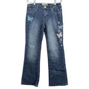 Route 66 Flared Denim Jeans Women's Butterfly Embellished Bootcut Size 12 Y2K